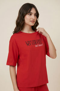 Zivame Devil Wears Prada Knit Cotton Loungewear Short Set - Flame Scarlet — thumbnail 5